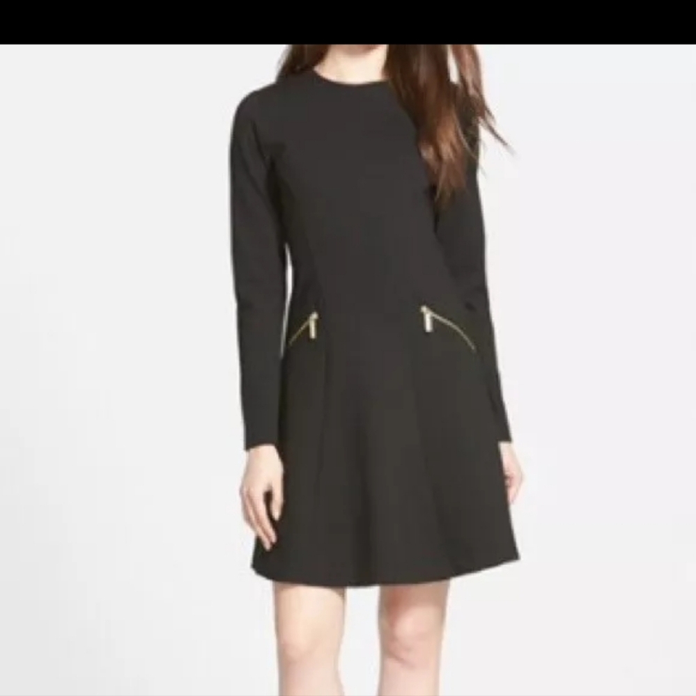 Michael Kors Longsleeve Little Black Dress Back Zip Closure Zip Pockets Size 4 - Picture 13 of 13